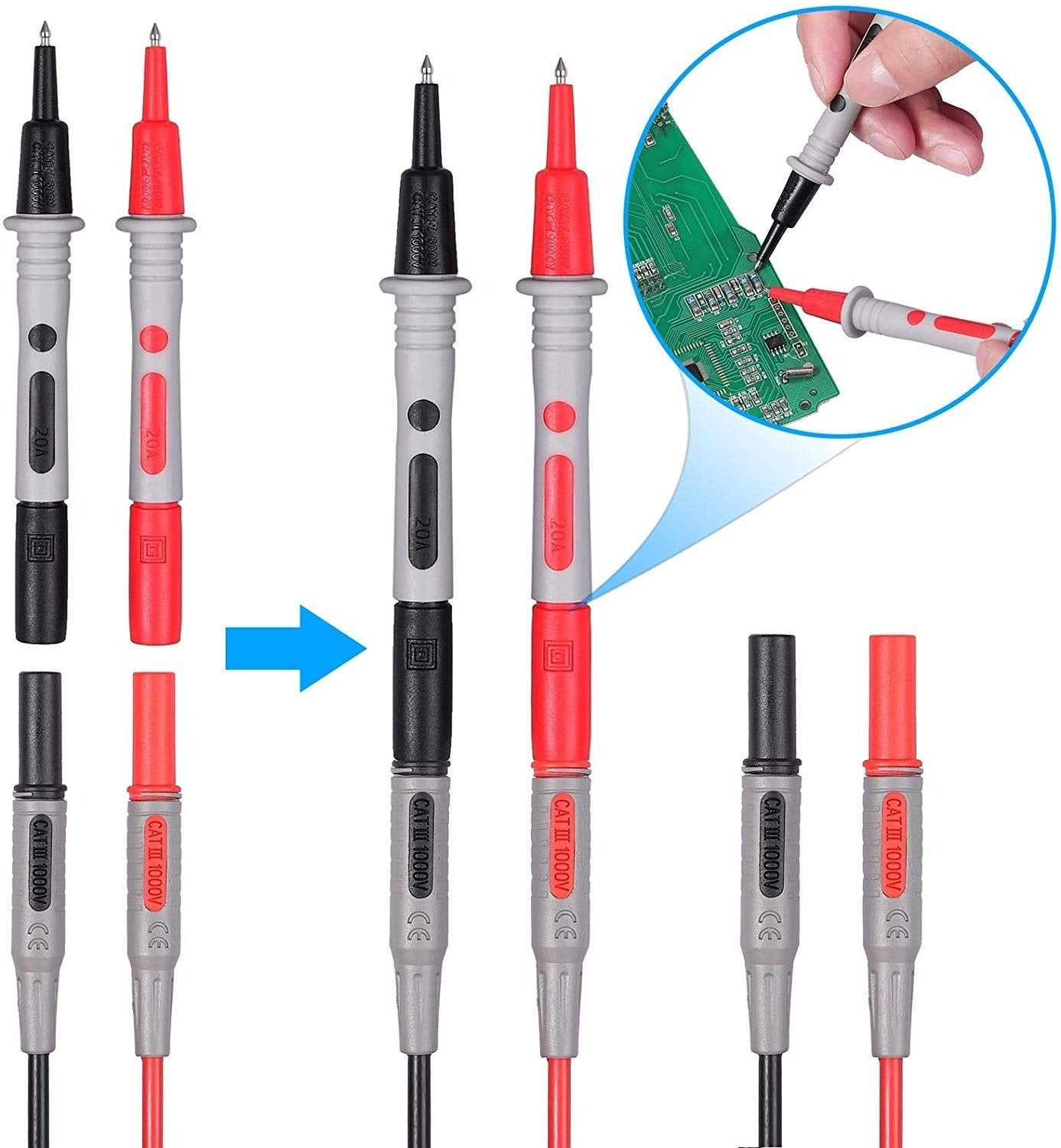 AMTOVL Multi Test Leads Kit, 24-in-1 Electrical Multimeter Test Lead with Alligator Clips, Test Probe, Spring Grabber,Banana Plug - Volt Meter Leads for Voltage Circuit Tester
