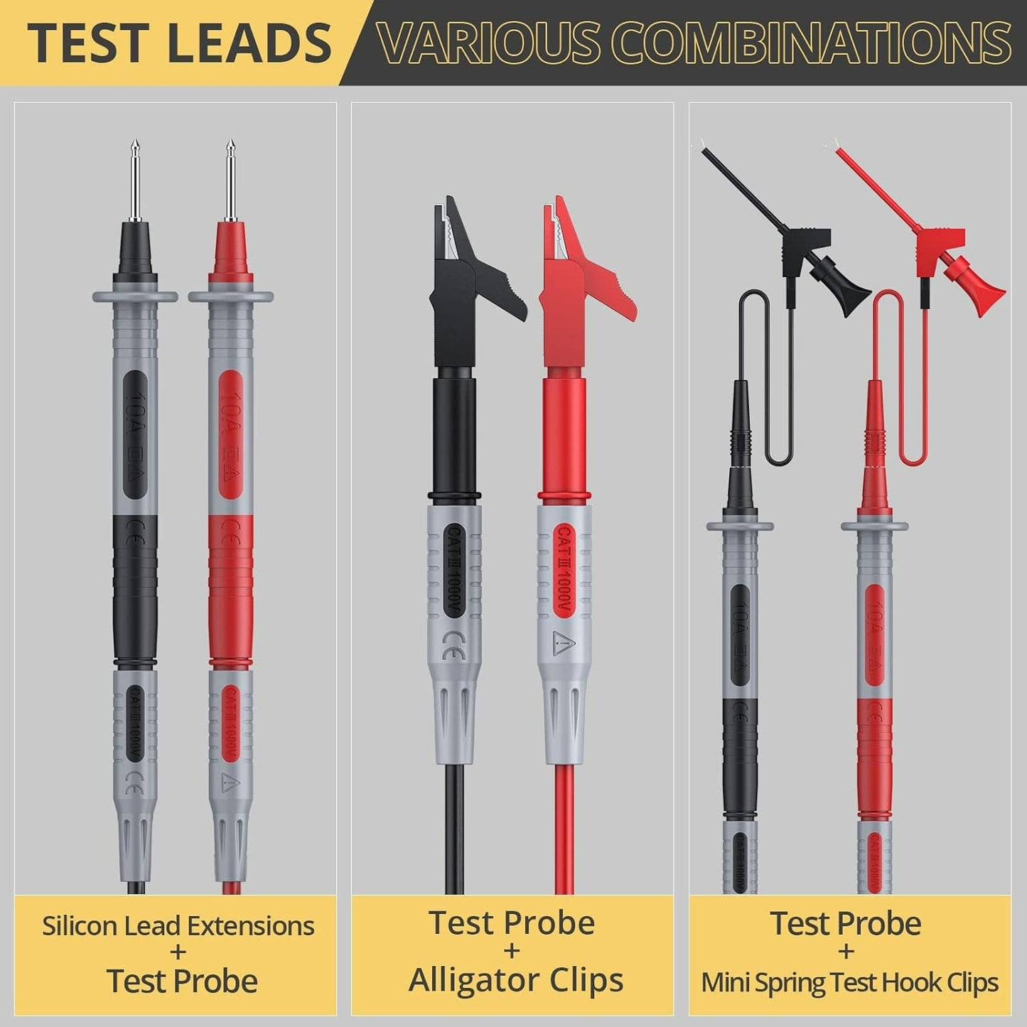 AMTOVL Multi Test Leads Kit, 24-in-1 Electrical Multimeter Test Lead with Alligator Clips, Test Probe, Spring Grabber,Banana Plug - Volt Meter Leads for Voltage Circuit Tester