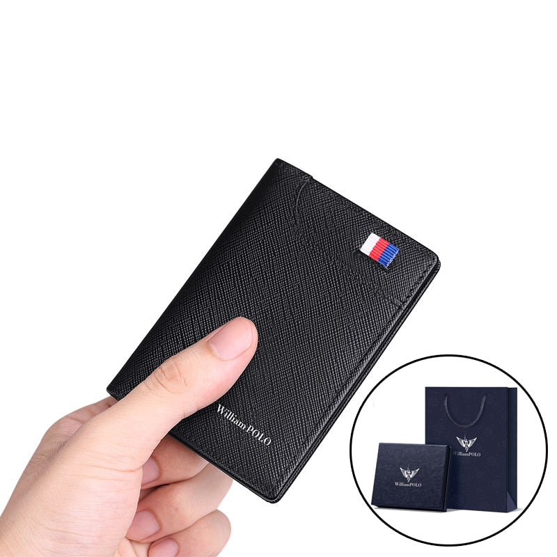 WILLIAMPOLO Men's Wallet 6 Card Holders Purse For Men Leather Luxury Credit Card Wallet Male Small Purse Gift For Husband Black
