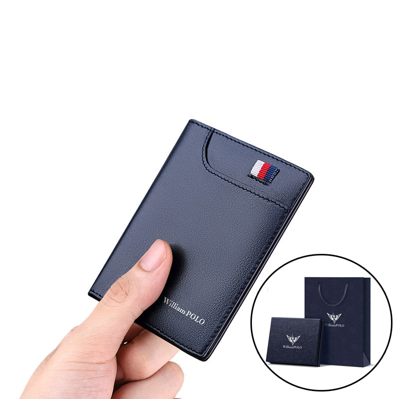 WILLIAMPOLO Men's Wallet 6 Card Holders Purse For Men Leather Luxury Credit Card Wallet Male Small Purse Gift For Husband Black
