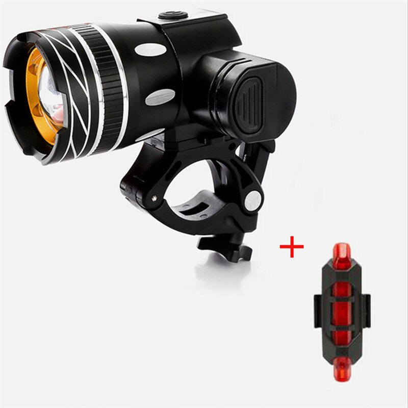 USB Rechargeable 15000LM XM-L T6 LED MTB Bike Front Rear Headlight Bicycle Front Light