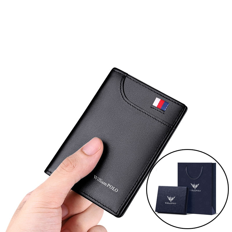 WILLIAMPOLO Men's Wallet 6 Card Holders Purse For Men Leather Luxury Credit Card Wallet Male Small Purse Gift For Husband Black