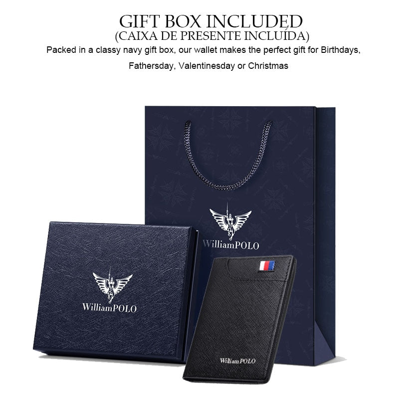 WILLIAMPOLO Men's Wallet 6 Card Holders Purse For Men Leather Luxury Credit Card Wallet Male Small Purse Gift For Husband Black