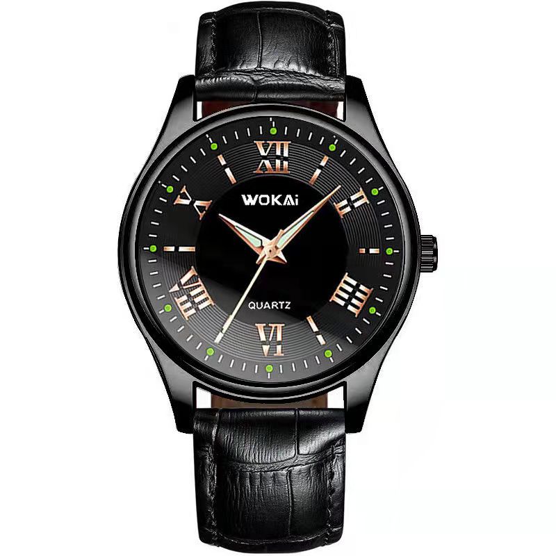WOKAI high quality Chinese wind Jinlong Geely men's belt quartz watch Men's business sports students waterproof luminous clock