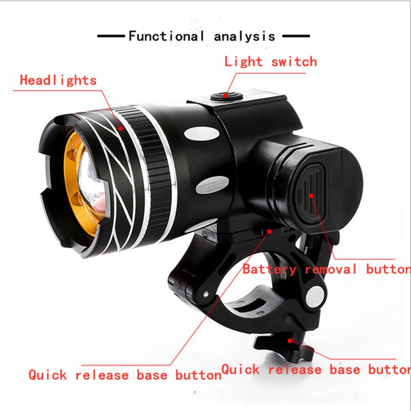 USB Rechargeable 15000LM XM-L T6 LED MTB Bike Front Rear Headlight Bicycle Front Light