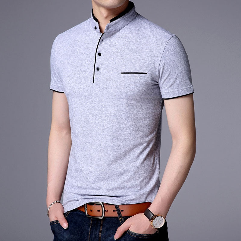 2023 New Fashion Brand Polo Shirt Men's Summer Mandarin Collar Slim Fit Solid Color Button Breathable Polos Casual Men Clothing