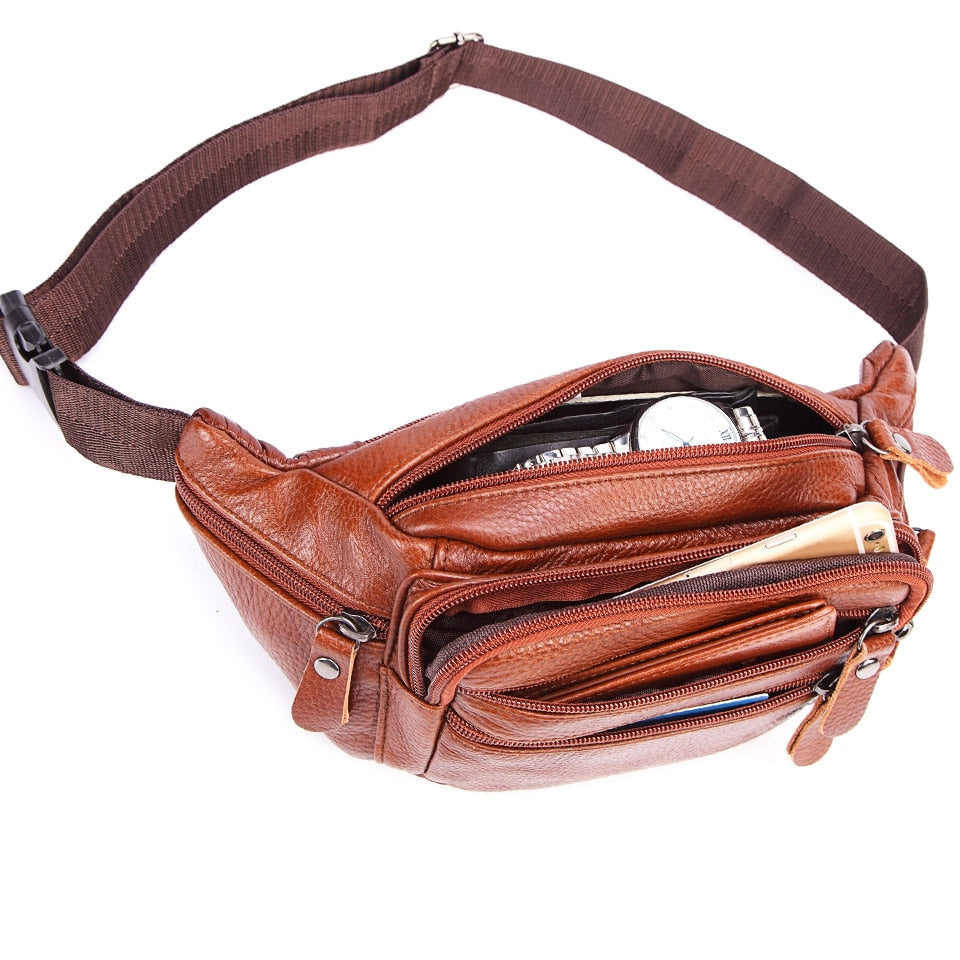 Sac banane en cuir véritable pour hommes, pochette de téléphone, sacoches de marque, sac banane de voyage pour hommes