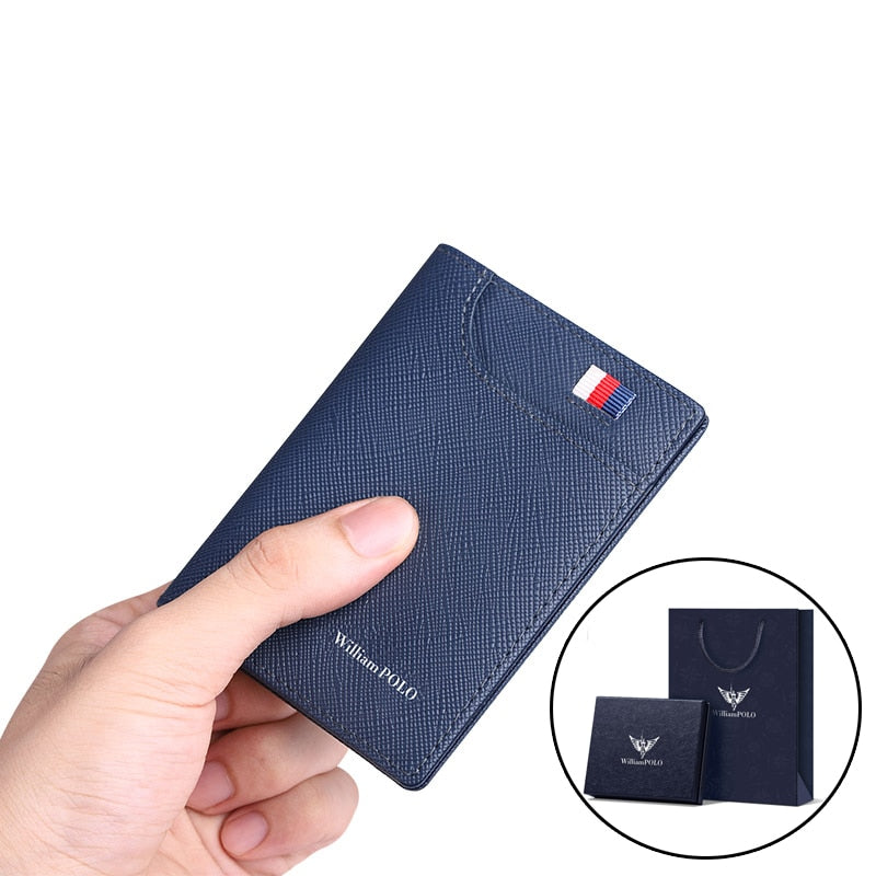 WILLIAMPOLO Men's Wallet 6 Card Holders Purse For Men Leather Luxury Credit Card Wallet Male Small Purse Gift For Husband Black