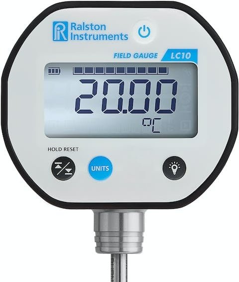 LC10 Field Gauge temperature probe, 1/4 in diameter, 12 in long, bottom mounted