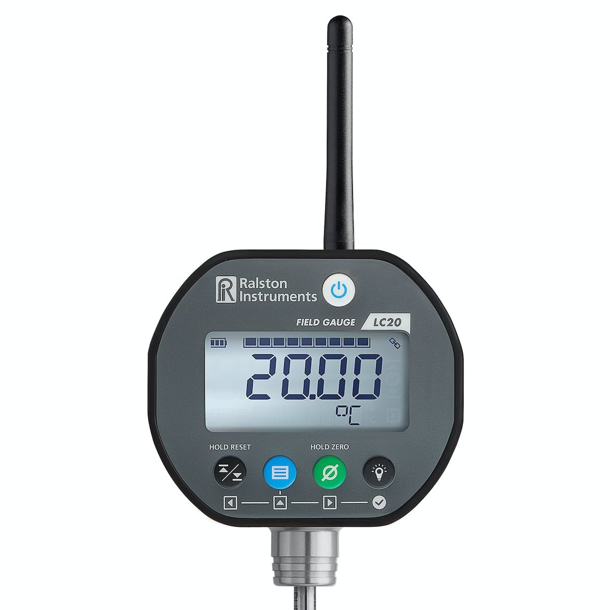 LC20 Field Gauge temperature probe, 1/4 in diameter, 12 in long, bottom mounted, Bluetooth radio