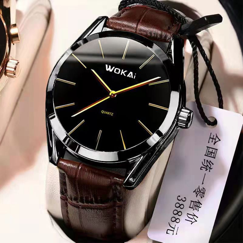 WOKAI high quality Rose Gold Men's Casual belt quartz watch Men's student three eyes Women's night light waterproof clock