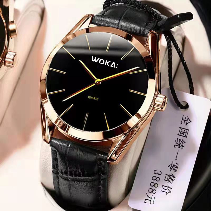 WOKAI high quality Rose Gold Men's Casual belt quartz watch Men's student three eyes Women's night light waterproof clock
