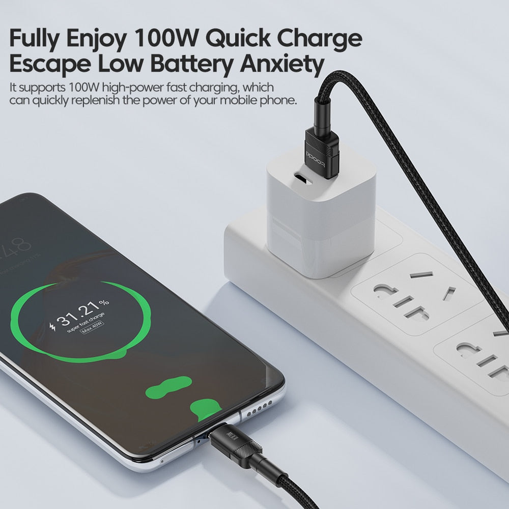 Toocki 6A USB Type C Cable For Huawei Honor 100W/66W Fast Charging Charger USB C Data Cord Cable For Xiaomi Poco Oneplus Samsung