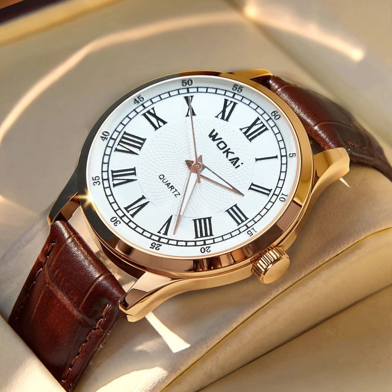 WOKAI high quality Chinese wind Jinlong Geely men's belt quartz watch Men's business sports students waterproof luminous clock