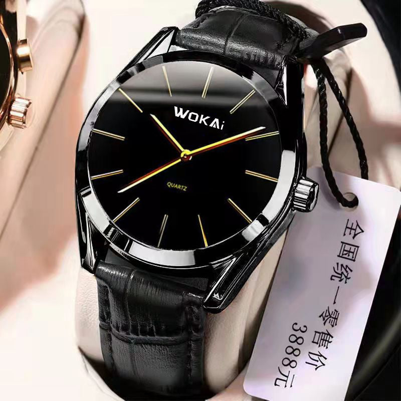 WOKAI high quality Rose Gold Men's Casual belt quartz watch Men's student three eyes Women's night light waterproof clock