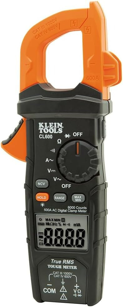 Digital Clamp Meter AC/DC Auto-Ranging 600 Amp Measures Voltage, Resistance, More Klein Tools CL600