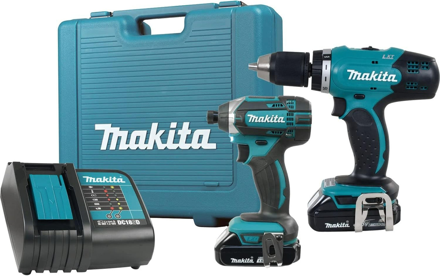 Makita DLX2141SY 18V LXT Cordless Compact 2-Tool Combo Kit with 2 Batteries (1.5 Ah), Charger & Tool Case