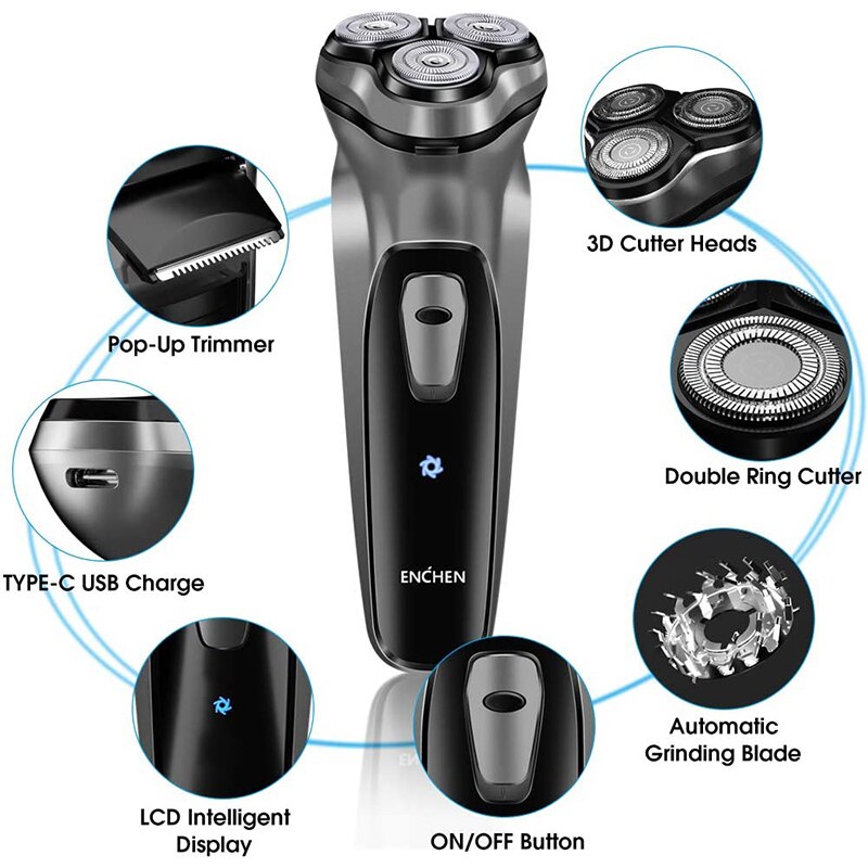 ENCHEN BlackStone Electric Shaver for Men USB Rechargeable Wet Dry Electric Razor with Pop-up Trimmer Cordless Beard Trimmer