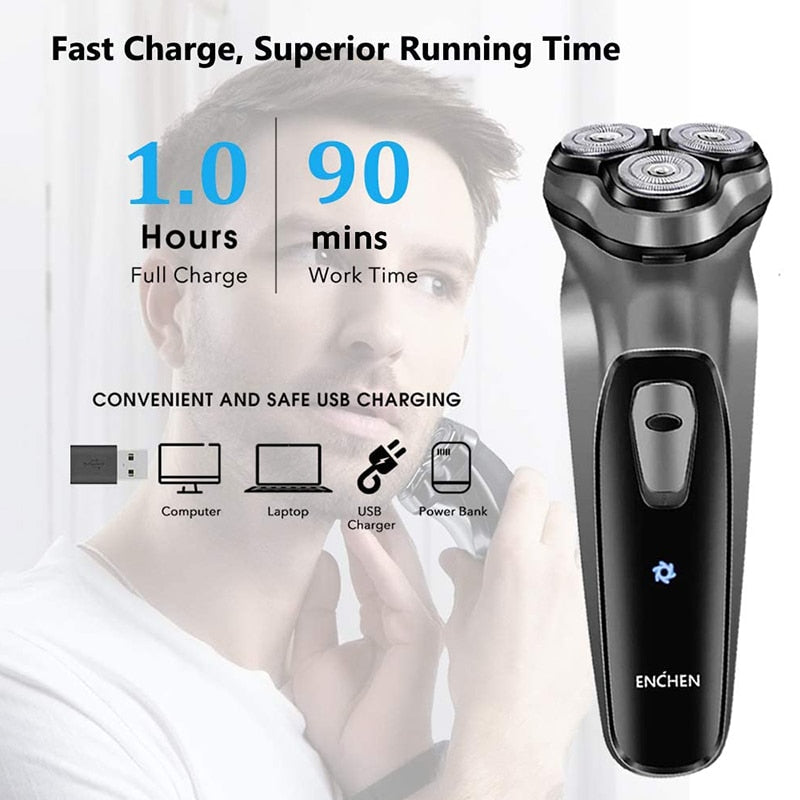 ENCHEN BlackStone Electric Shaver for Men USB Rechargeable Wet Dry Electric Razor with Pop-up Trimmer Cordless Beard Trimmer