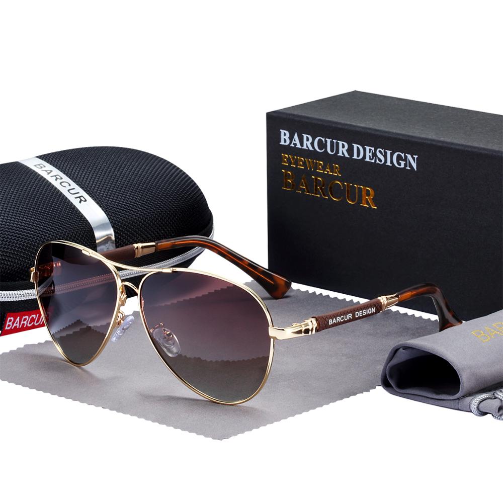 BARCUR Design Titanium Alloy Sunglasses Polarized Men&#39;s Sun Glasses Women Pilot Gradient Eyewear Mirror Shades Oculos De Sol