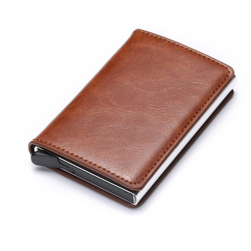 Customized Wallet Credit Bank Card Holder Men Smart Wallet RFID Aluminium Box Cardholder Retro Leather Wallets Money Clips Purse