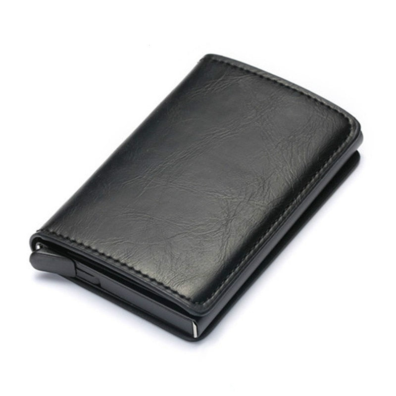 Customized Wallet Credit Bank Card Holder Men Smart Wallet RFID Aluminium Box Cardholder Retro Leather Wallets Money Clips Purse