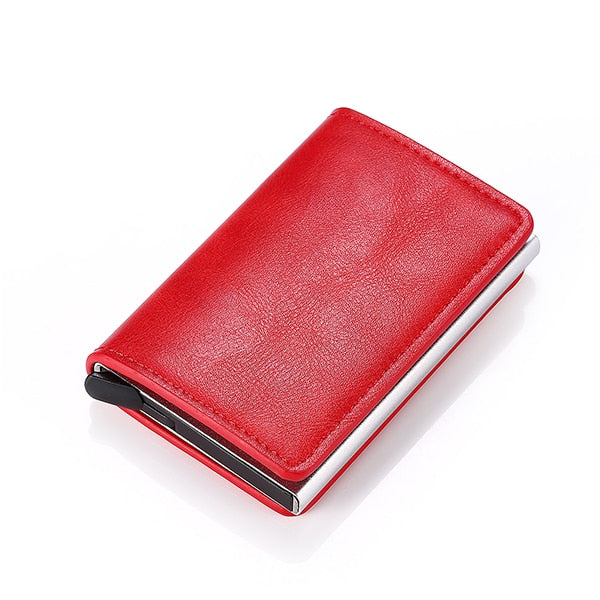 Customized Wallet Credit Bank Card Holder Men Smart Wallet RFID Aluminium Box Cardholder Retro Leather Wallets Money Clips Purse