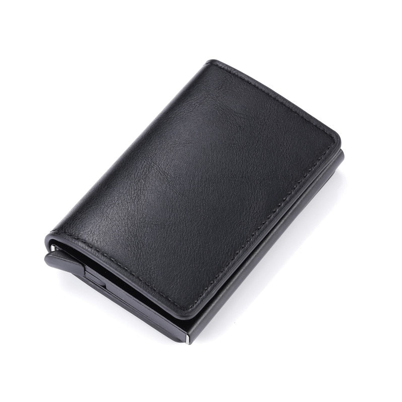 Customized Wallet Credit Bank Card Holder Men Smart Wallet RFID Aluminium Box Cardholder Retro Leather Wallets Money Clips Purse