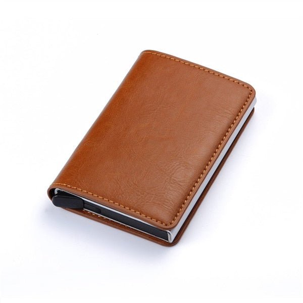 Customized Wallet Credit Bank Card Holder Men Smart Wallet RFID Aluminium Box Cardholder Retro Leather Wallets Money Clips Purse