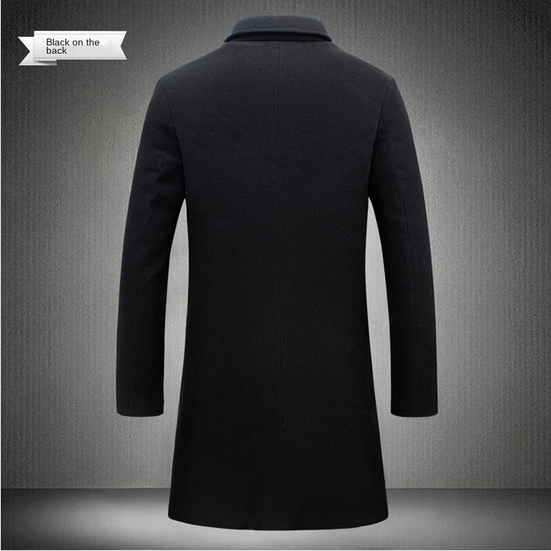 2023 Spring and Autumn Long Cotton Coat New Wool Blend Pure Color Casual Business Fashion Men&#39;s Clothing Slim Windbreaker Jacket