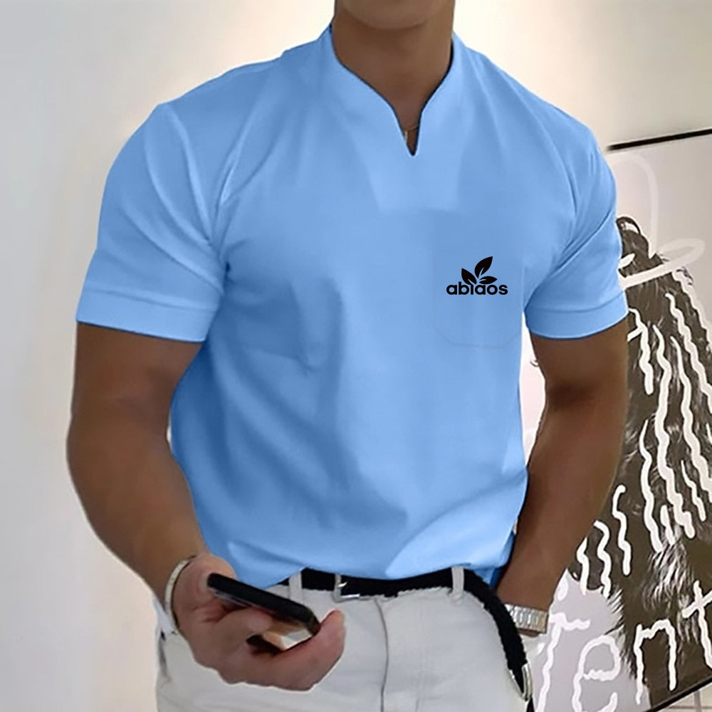 2023New Pattern Summer Men's Short-Sleeved Cotton Casual Men's T-shirt V-neck Shirt Male Breathable Polo Shirts S-5XL