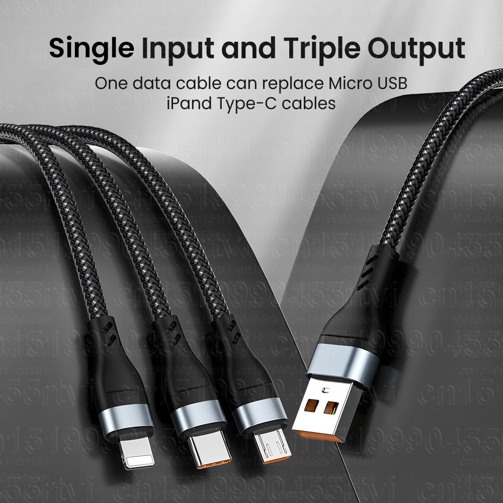 6A 3 in 1 SuperCharging Cable Micro USB Type-C Fast Charger Micro USB Type-C Data Cable For iPhone 14 13 Samsung Xiaomi Huawei