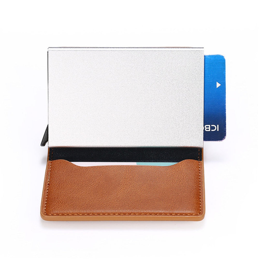 Customized Wallet Credit Bank Card Holder Men Smart Wallet RFID Aluminium Box Cardholder Retro Leather Wallets Money Clips Purse