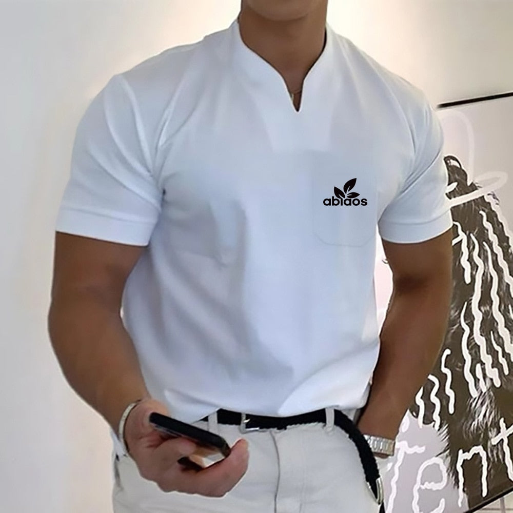 2023New Pattern Summer Men's Short-Sleeved Cotton Casual Men's T-shirt V-neck Shirt Male Breathable Polo Shirts S-5XL