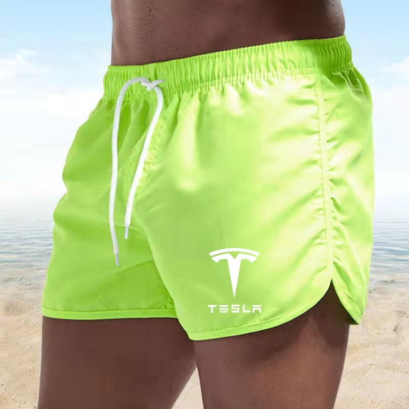 Tesla Men&#39;s Shorts Summer Swimwear Men Swimsuit Swimming Trunks Boxer Short Sexy Beach Shorts Surf Board Men&#39;s Clothing Pants