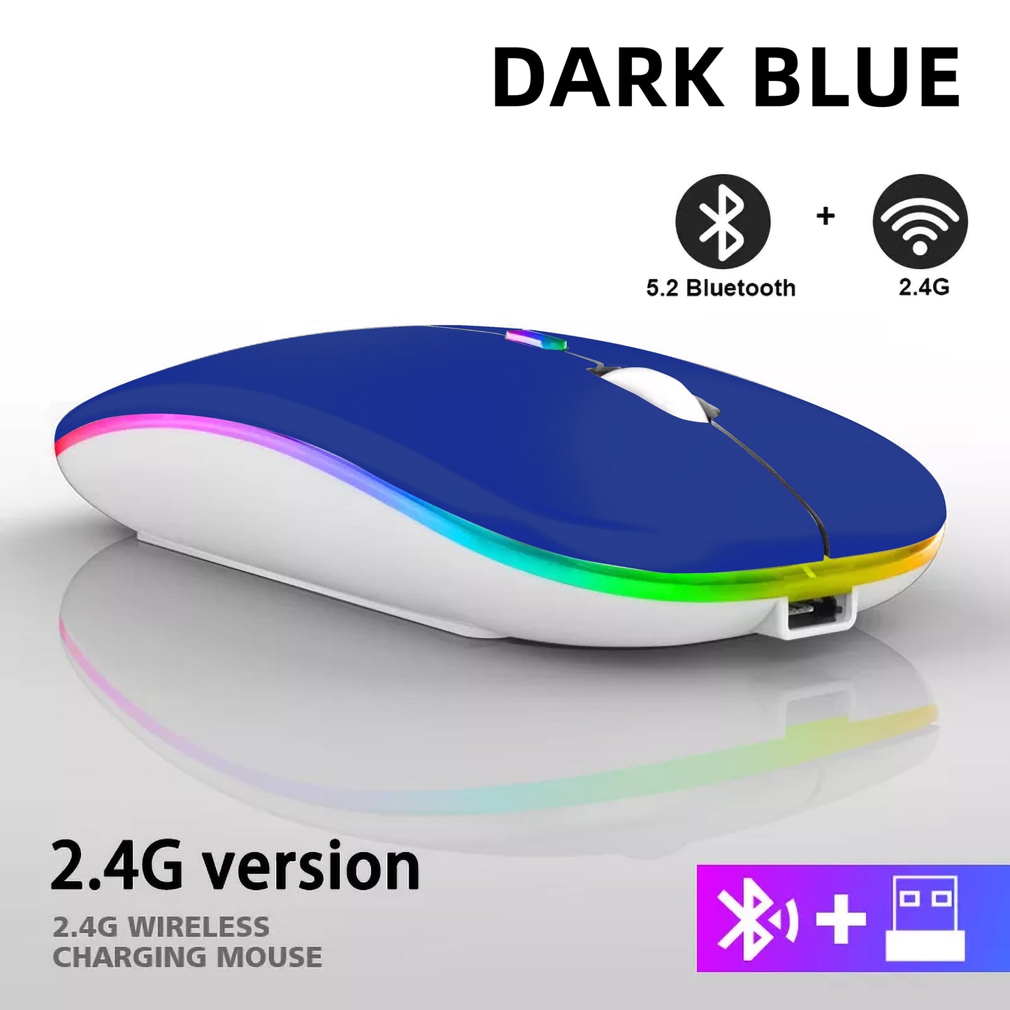 Rechargeable Bluetooth Wireless Mouse with 2.4GHz USB RGB 1600DPI Mouse for Computer Laptop Tablet PC Macbook Gaming Mouse Gamer