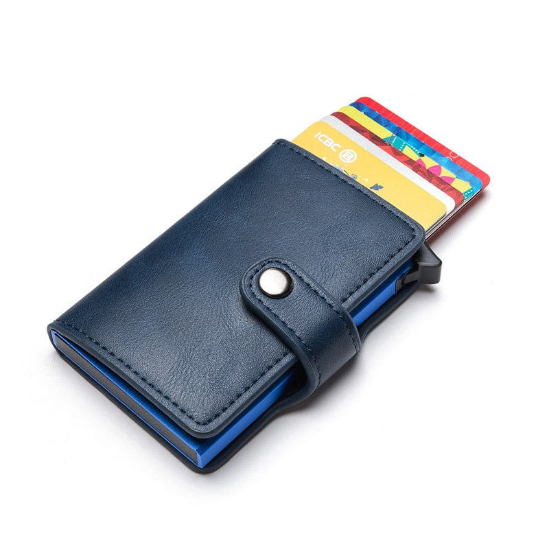 Customized Wallet Credit Bank Card Holder Men Smart Wallet RFID Aluminium Box Cardholder Retro Leather Wallets Money Clips Purse