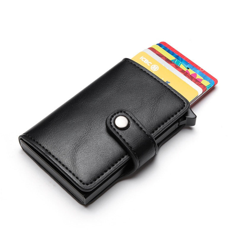 Customized Wallet Credit Bank Card Holder Men Smart Wallet RFID Aluminium Box Cardholder Retro Leather Wallets Money Clips Purse