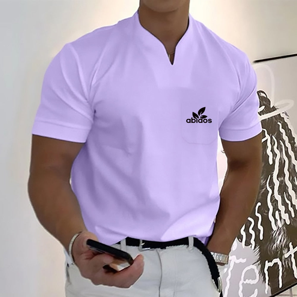 2023New Pattern Summer Men's Short-Sleeved Cotton Casual Men's T-shirt V-neck Shirt Male Breathable Polo Shirts S-5XL