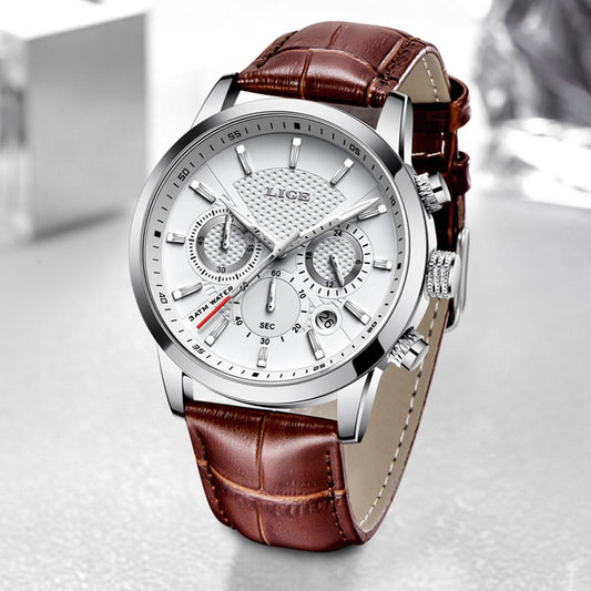 Watches Mens New LIGE Top Brand Luxury Casual Leather Quartz Men&#39;s Watch Business Clock Male Sports Waterproof Date Chronograph