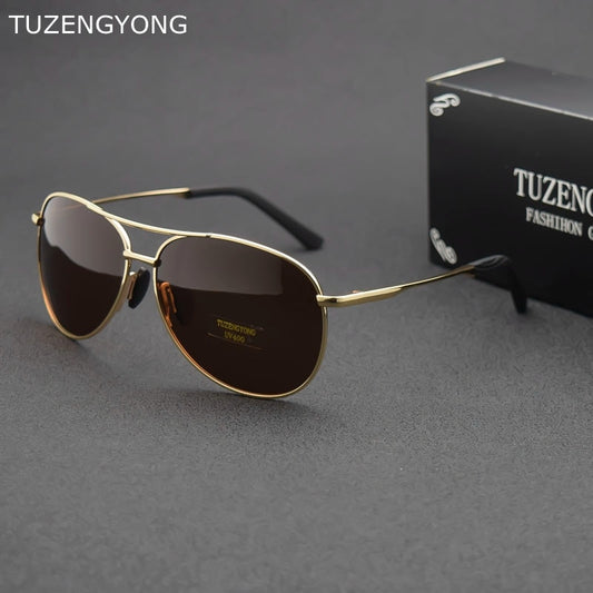 TUZENGYONG 2023 Brand Alloy Men&#39;s Sunglasses Polarized UV400 Lens Sun Glasses  For Men  Pilot Eyewear Oculos de sol High Quality