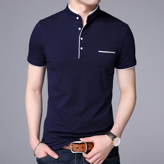 2023 New Fashion Brand Polo Shirt Men&#39;s Summer Mandarin Collar Slim Fit Solid Color Button Breathable Polos Casual Men Clothing