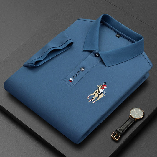 New Summer Breathable Jacket Luxury Men&#39;s Cotton Embroidered Business Short Sleeve POLO Shirt Solid Color Lapel Men Casual